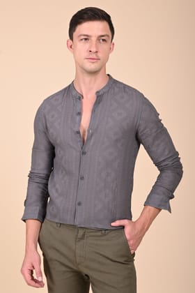 Bobby - Cotton Jacquard Solid Shirt - Grey-M-40 / GREY