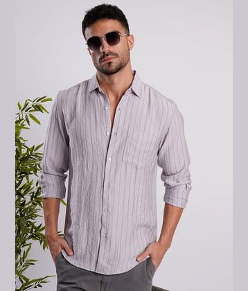 IVOC Polyester Slim Fit Striped Full Sleeves Men's Casual Shirt - Beige ( Pack of 1 )
