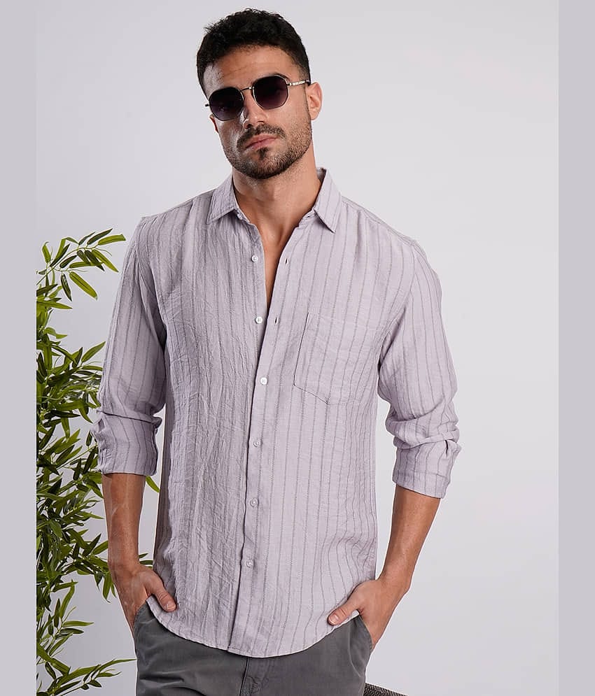 IVOC Polyester Slim Fit Striped Full Sleeves Men's Casual Shirt - Beige ( Pack of 1 )