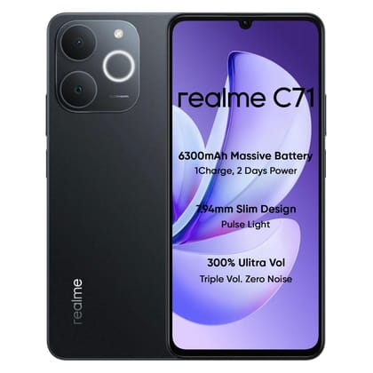 realme C71 4G Smartphone 4GB+64GB,6.745 inch Screen, 90Hz Eye Comfort Display, 6300mAh Battery, 37MP Cameras, Unisoc T7250 Chip, IP54, Obsidian Black realme C71 4G Smartphone 4GB+64GB,6.745 inch Screen, 90Hz Eye Comfort Display, 6300mAh Battery, 37MP Cam