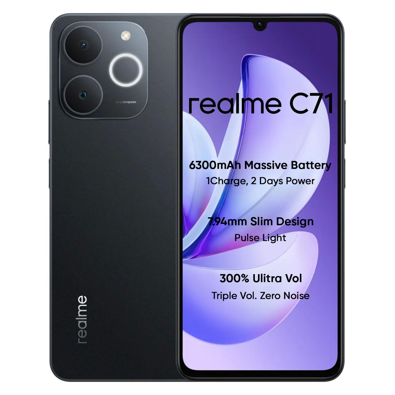 realme C71 4G Smartphone 4GB+64GB,6.745 inch Screen, 90Hz Eye Comfort Display, 6300mAh Battery, 37MP Cameras, Unisoc T7250 Chip, IP54, Obsidian Black realme C71 4G Smartphone 4GB+64GB,6.745 inch Screen, 90Hz Eye Comfort Display, 6300mAh Battery, 37MP Cam
