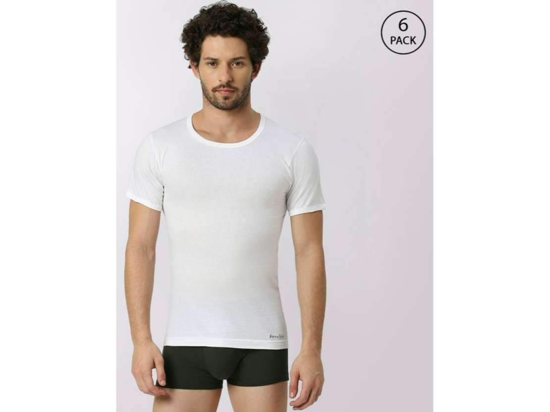 Frenchie Oxy Men Solid White Cotton Vest (Pack of 6 ) - Inactive - S