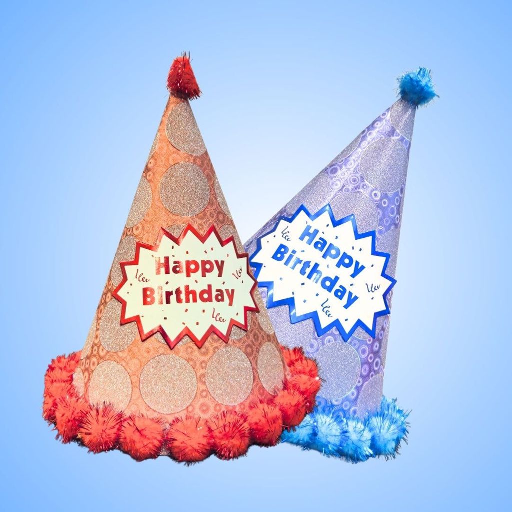 Polka Dot Birthday Party Hats Red and Blue Combo with Pom Poms - 2PC - Party and Festive Needs | Buy online on ZillyBuy