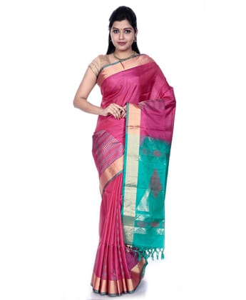 Elegant Pink Kanchipuram Silk Saree with Teal Pallu