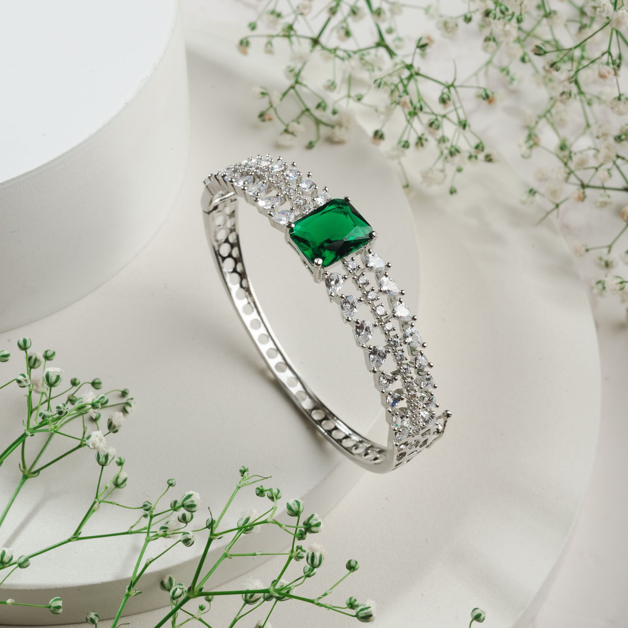 Malea Diamond Bracelet-CZ DIAMOND STONES ALLOY / WHITE GREEN