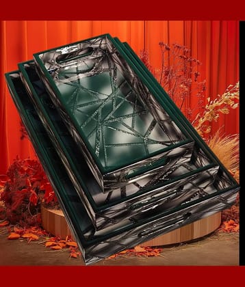 R.R.V. International MDF TRAY 3 SET Printed Wooden Dinner Set ( Pack of 1 ) Multicolor