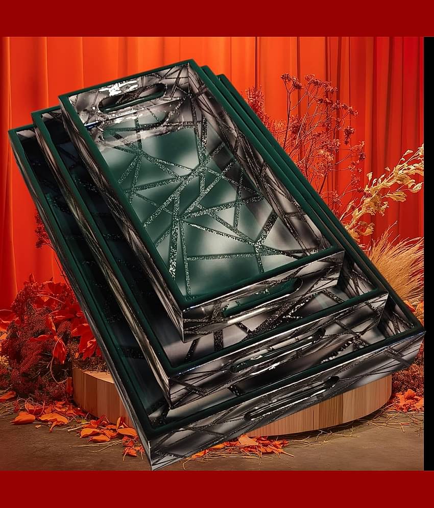 R.R.V. International MDF TRAY 3 SET Printed Wooden Dinner Set ( Pack of 1 ) Multicolor