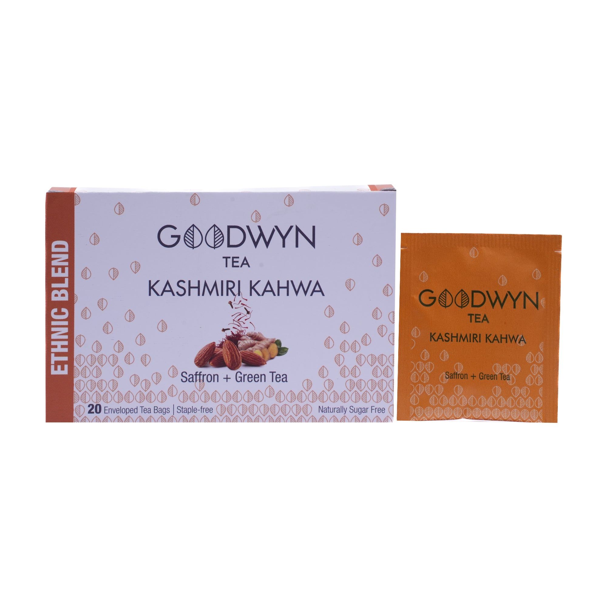 Goodwyn Kashmiri Kahwa Detox Green Tea (20 Tea Bags) | Authentic Herbal Tea Qawah with Saffron, Almonds & Spices | 100% Natural | Plastic Free Tea Bags | Low Caffeine Non Bitter | Rich in Antioxidants