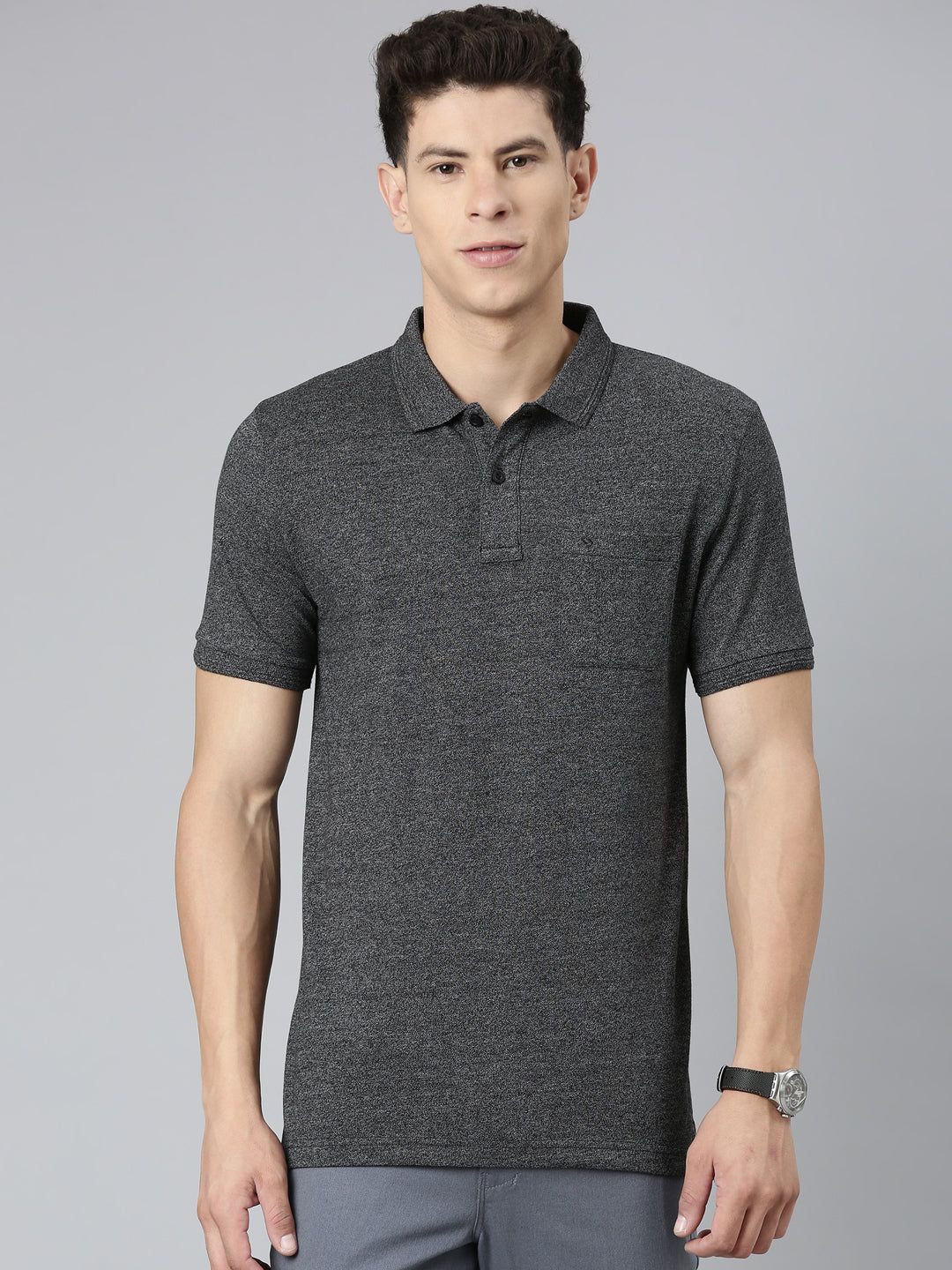 Classic Polo Mens Solid Black Polo Neck Slim Fit T-Shirt | TOY-PROTEN-BLACK SF P