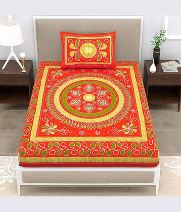 Uniqchoice Cotton 1 Single Bedsheet with 1 Pillow Cover ( Orange )