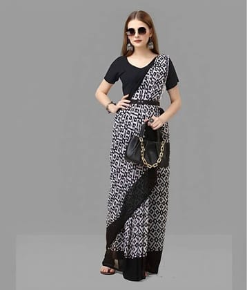 Bhuwal Fashion Georgette Printed Saree With Unstitched Blouse Piece ( White )