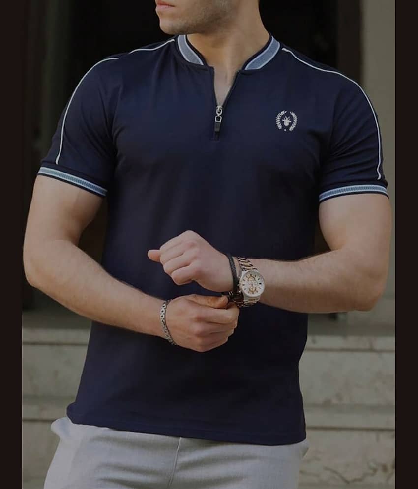 Garimaknitwear Pack of 1 Cotton Blend Regular Fit Solid Half Sleeves Men's Polo T Shirt ( Navy )
