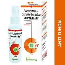 VETOQUINOL DERMICHLOR 100 ML Spray for Skin Infections in Dogs & Cats | Antiseptic & Antifungal
