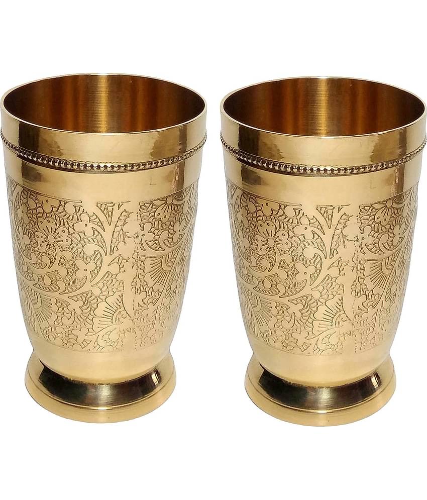 A & H ENTERPRISES - Heavy Water Use Brass Glasses Set 250 ml ( Pack of 2 )