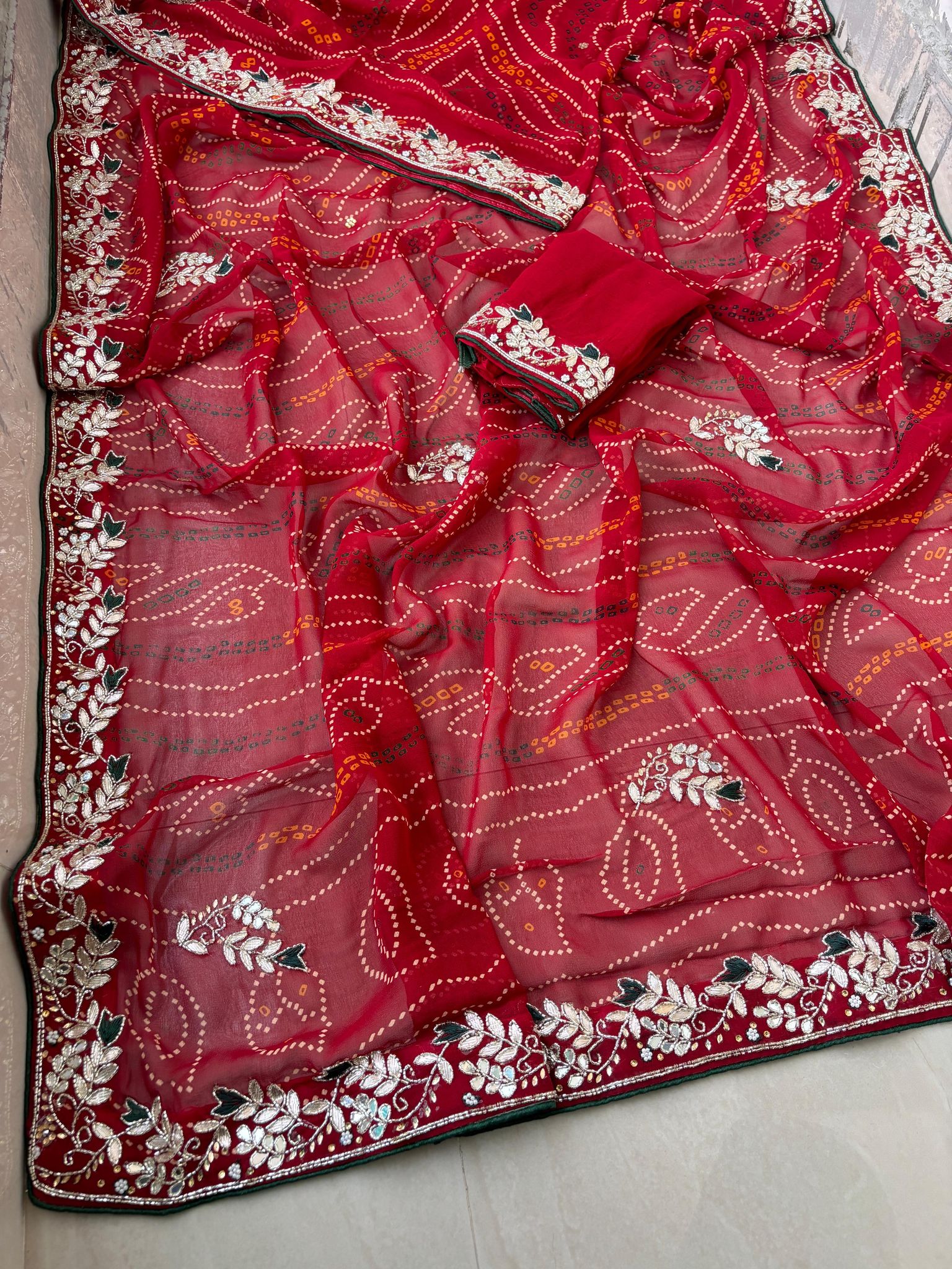 Pure 75*75 Jaipuri print jhorjt  with running  blouse Jaipuri traditional Bandej saree Karva Chauth special Chunri