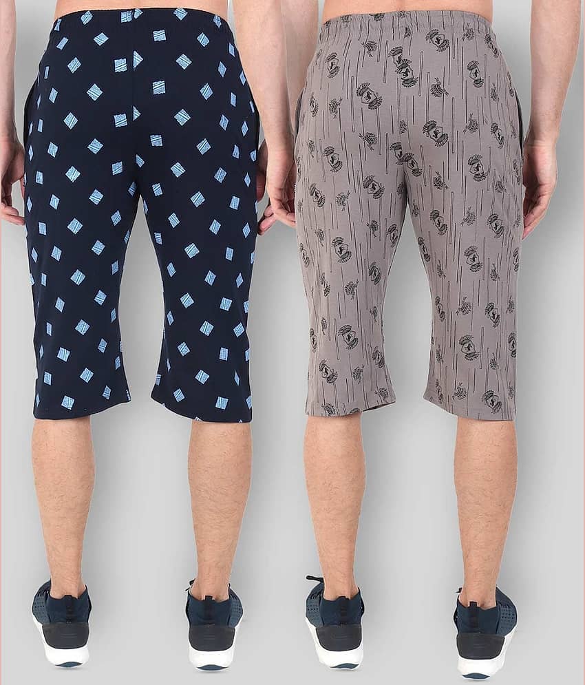 Zeffit -  Navy Blue Cotton Blend Men's Three-Fourths ( Pack of 2 )