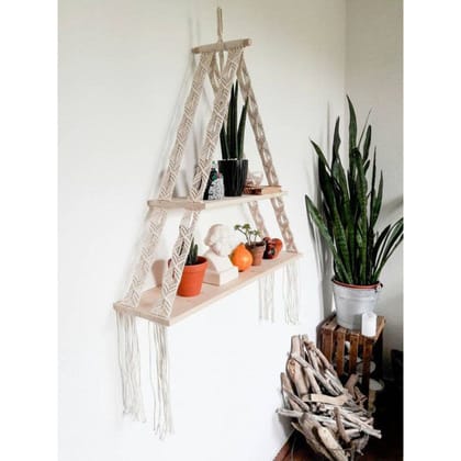 V White Plant Hanger With Double Pine Wood