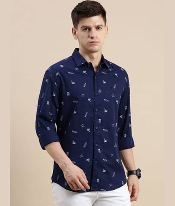 Showoff Cotton Blend Regular Fit Printed Full Sleeves Men's Casual Shirt - Navy Blue ( Pack of 1 )