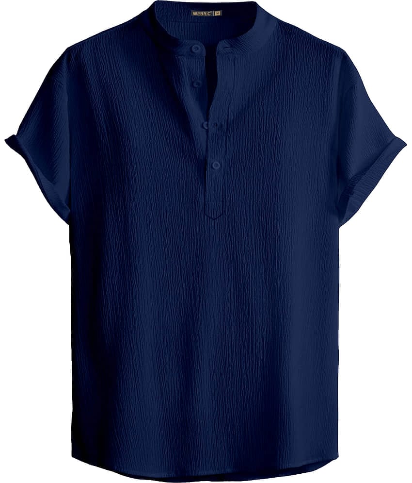 WEBRIC Poly Cotton Regular Fit Self Design Half Sleeves Men's Casual Shirt - Navy Blue ( Pack of 1 )