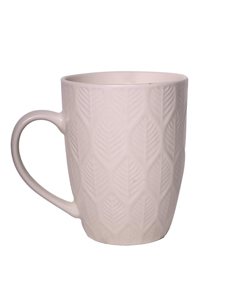 Ivory Ceramic Mug - 360Ml, Leaf Pattern