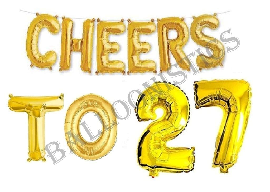 Cheers to Twenty Seven Foil Balloon Combo Number 27 Foil Balloon for Birthday and Anniversary