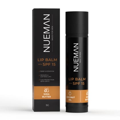 NUEMAN Lip Balm with SPF 15 | For Men | With Sunflower Oil, Shea Butter, Coconut & Cocoa Butter | Repairs Dark, Dry, Chapped Lips | Non-Sticky Texture | Dermat-Tested & Made in India