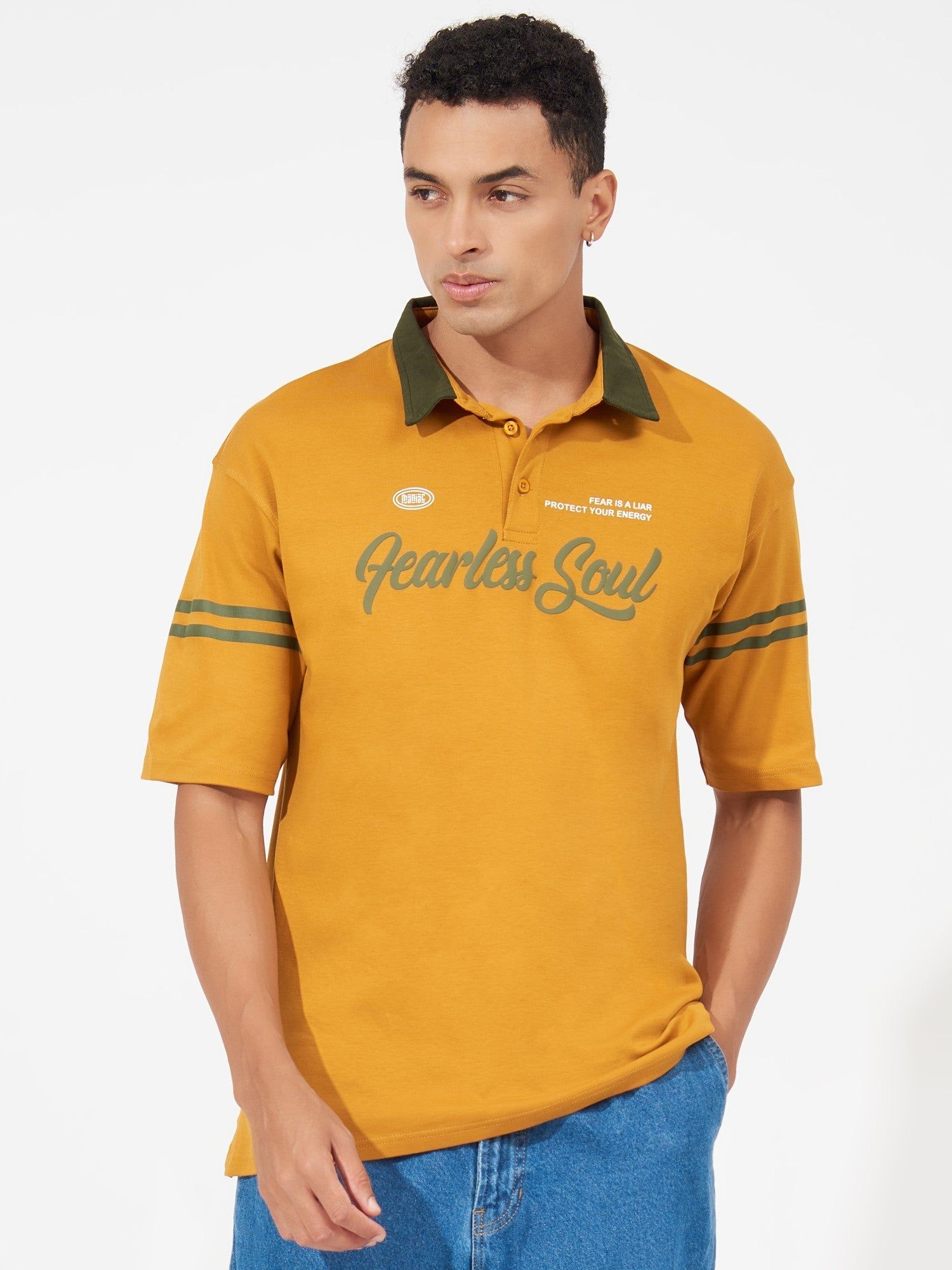 Soul Mustard Oversized Polo T-Shirt-S
