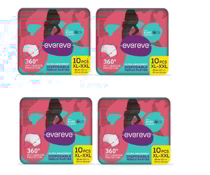 Evereve Ultra Absorbent Disposable Period Panties, Xl-Xxl, 4X10's Pack, 0% Leaks, Sanitary Protection For Women & Girls, Maternity Delivery Pads, 360? Protection, Postpartum & Overnight Use, Heavy Flow, Pack Of 40