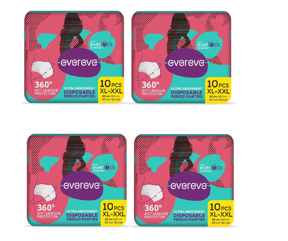 Evereve Ultra Absorbent Disposable Period Panties, Xl-Xxl, 4X10's Pack, 0% Leaks, Sanitary Protection For Women & Girls, Maternity Delivery Pads, 360? Protection, Postpartum & Overnight Use, Heavy Flow, Pack Of 40