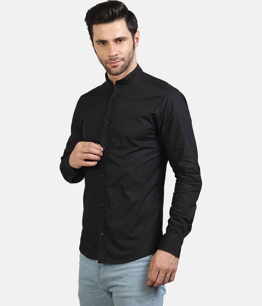 Life Roads 100 Percent Cotton Black Solids Party wear Shirt Single Pack