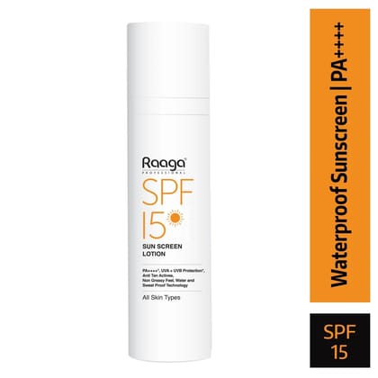 Raaga Professional Sunscreen Lotion SPF 15, 55ml | PA++++ | UVA & UVB Protection | Non-Greasy, Sweatproof, Waterproof Formula