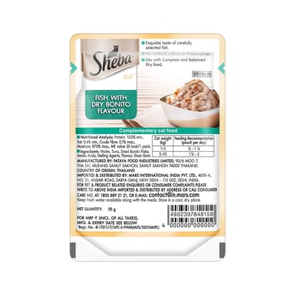 Sheba Rich Premium Fish with Dry Bonito Adult (1 + Years) Wet Cat Food 35g Sheba Rich Premium Fish with Dry Bonito Adult (1 + Years) Wet Cat Food 35g