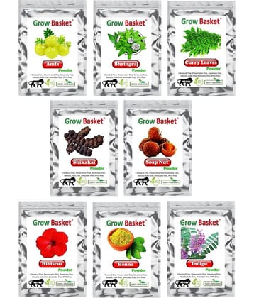 Amla/Bhringraj/Curry Leaf/Hibiscus/Indigo/Henna/Shikakai/Soap Nut Powder - Anti Dandruff Hair Scalp Treatment For Damaged Hair ( Pack of 8 )