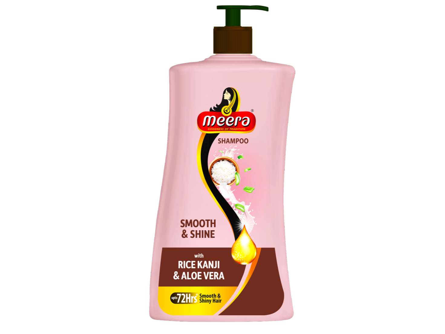 Meera Smooth & Shiny Shampoo with Rice Kanji & Aloe Vera, 1 Litre - Up to 72H Smoothness & Shine For Men & Women