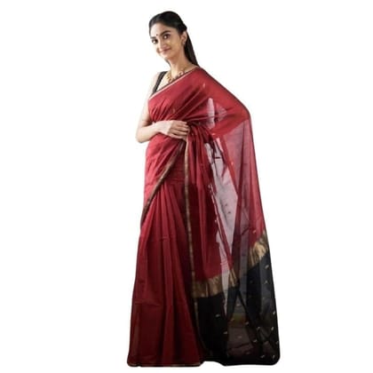 Women's Cotton Printed Saree With Unstitched Blouse 5.5Mtr (Red)-PID60230