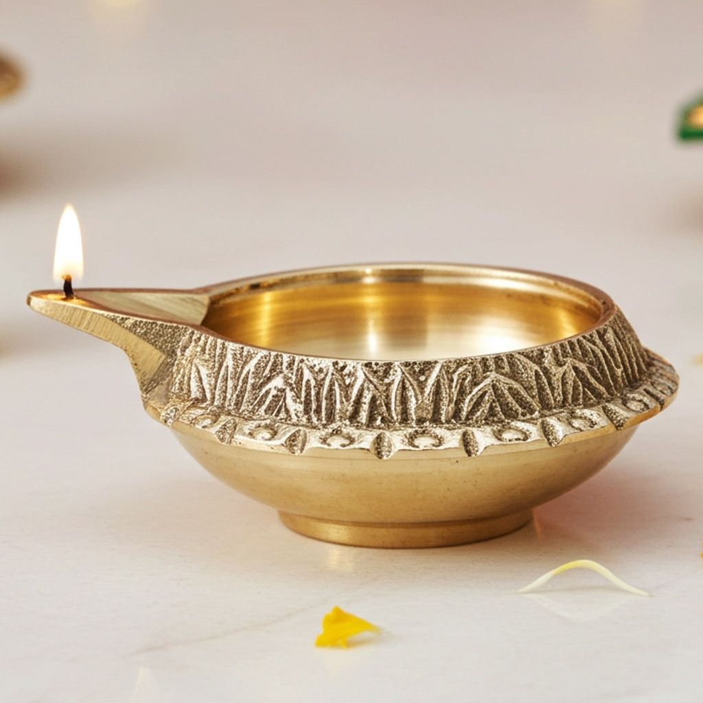 Brass Table Decor Oil Lamp Kuber Deepak  - Prosperity Brass Oil Lamp for Home Mandir, Height : 0.9 Inch (ZMAS140 B)