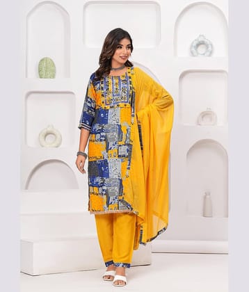 The Kurti Point Rayon Embellished Kurti With Pants Women's Stitched Salwar Suit - Blue ( Pack of 1 )