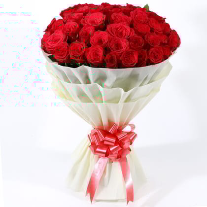 Majestic 50 Red Roses Bouquet For Valentine's Day Gift,