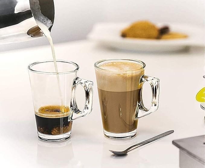 Glass Tea Cup 130 ML Coffee Mug with Handle Transparent Glass Mug Set for Coffee, Tea, Milk, Hot & Cold Drinks | Pack of 6