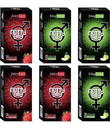 NottyBoy Strawberry and Fruit Flavour, Ultra Thin Combo Pack Condoms For Men - 60 Units