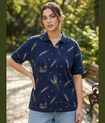 GET GOLF Women Cotton Blend Oversized Fit Polo Collar T-Shirt ( Navy Blue )