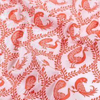 Cotton Malmal Fabric | Pyaare Panchhi, Coral Pink