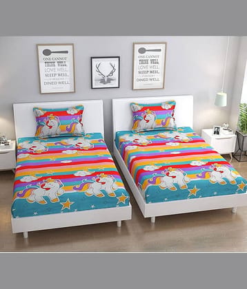 Decent Home Multicolor Cotton 2 Single Bedsheet with 4 Pillow Covers ( 228 cm x 152 cm )
