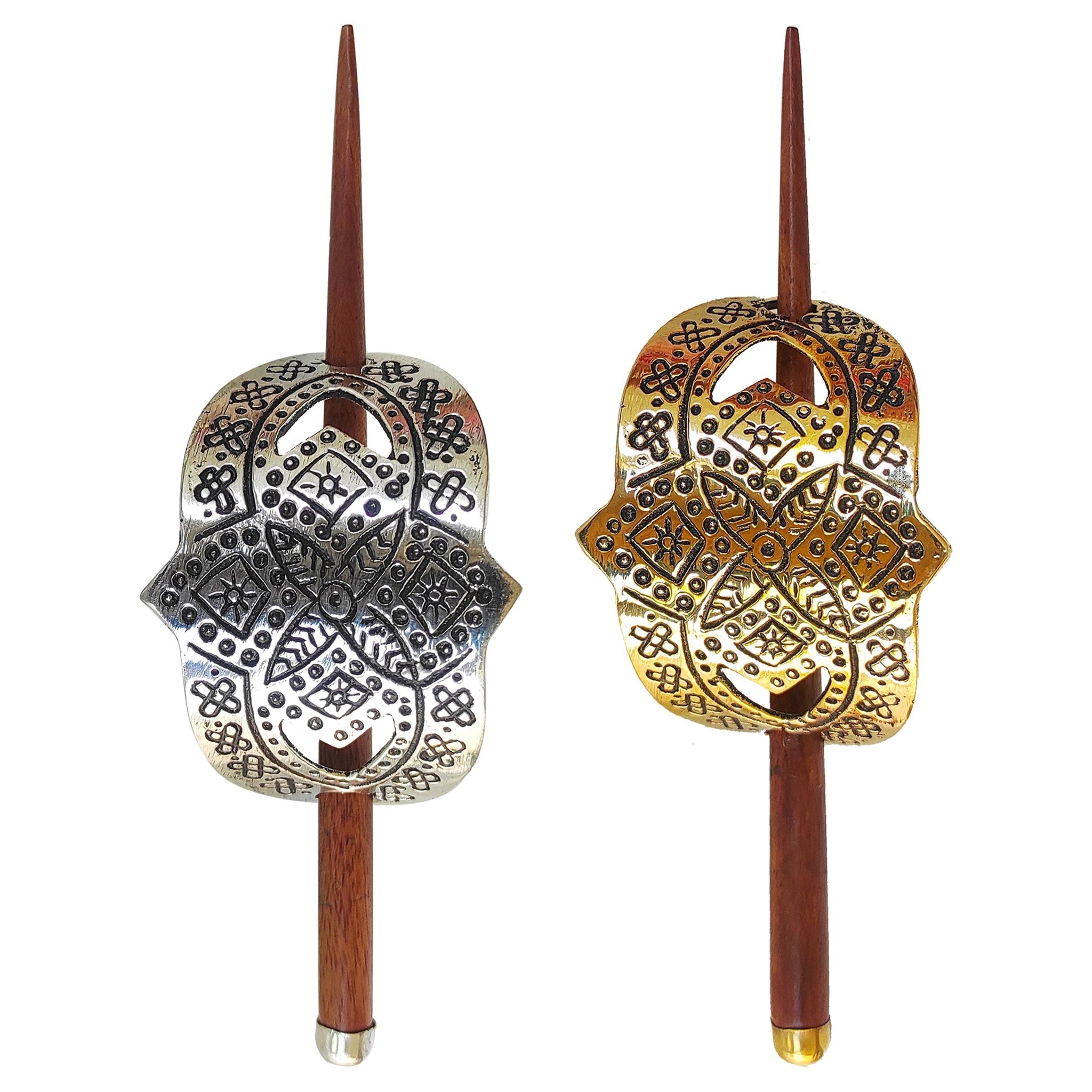 IndianArtVilla 2 Pcs. Steel Hair Clip Set of 1 Silver Arch & 1 Gold Arch Design