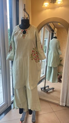 Mint keyhole embroidered kurta set-XXS