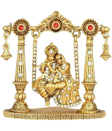 Radha Krishna Idol on Jhula (B-99) Gold Metal Statue
