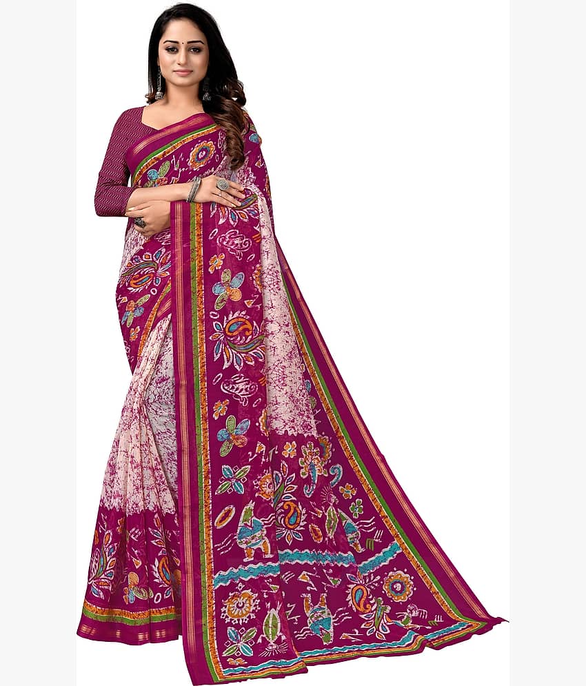 Kanooda Prints Chanderi Printed Saree With Unstitched Blouse Piece ( Multicolor )
