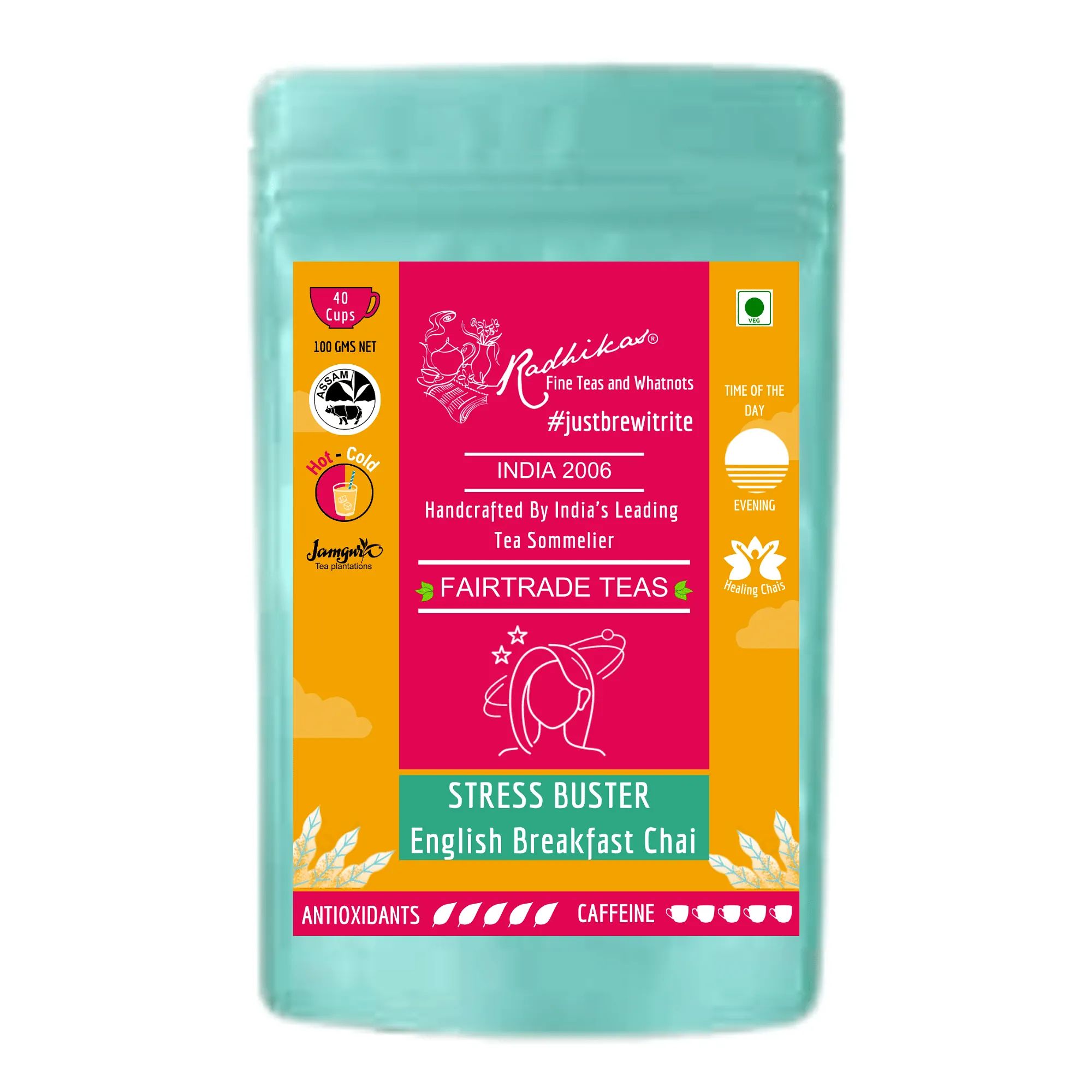 STRESS BUSTER English Breakfast Chai - Relax, Energize & Improve Mood (100 gm - Makes 40 Cups of Kadak Chai) by M/S RADHIKAS FINE TEAS AND WHATNOTS