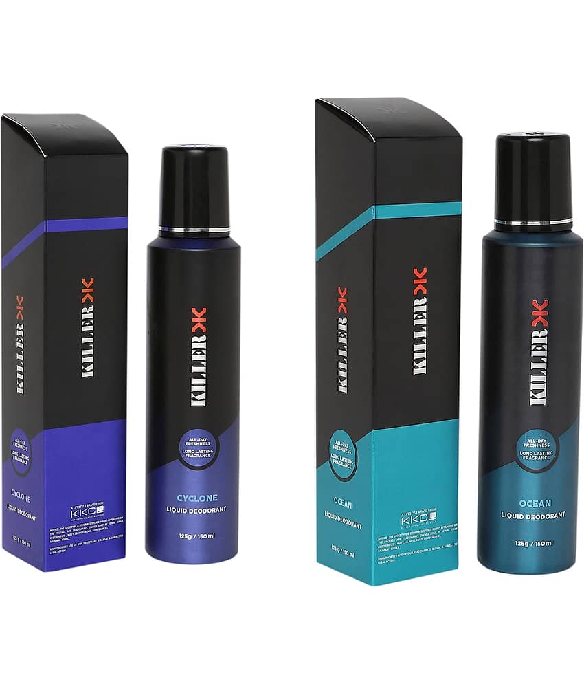 Killer CYCLONE & OCEAN combo of 2, no gas deo Body Spray for Men 150 ml ( Pack of 2 )