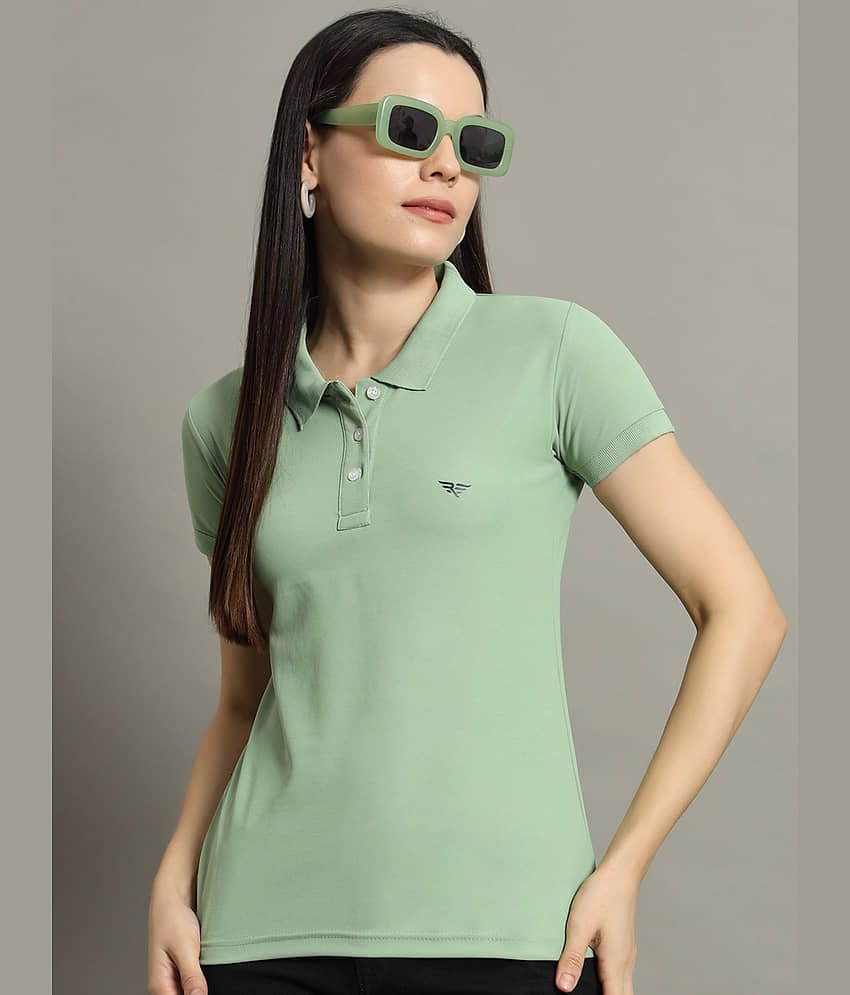 XYRIS Women Cotton Blend Solid Regular Fit Polo Collar T-Shirt ( Black )
